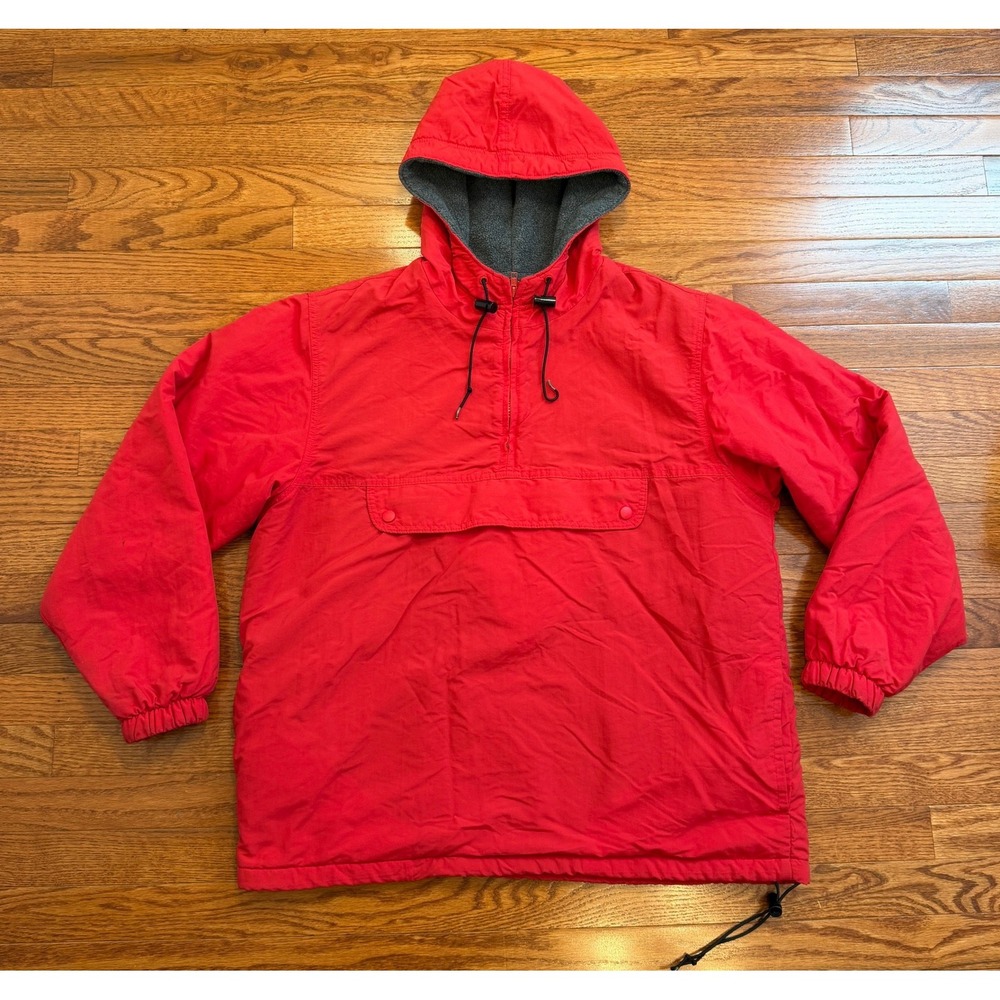 Vintage J.Crew Oarsman Anorak Jacket Mens Medium Red Fleece Lined Made In USA